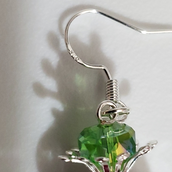 Glass lampwork candy peppermint earrings swavorski crystal 925 sterling silver - Picture 9 of 13